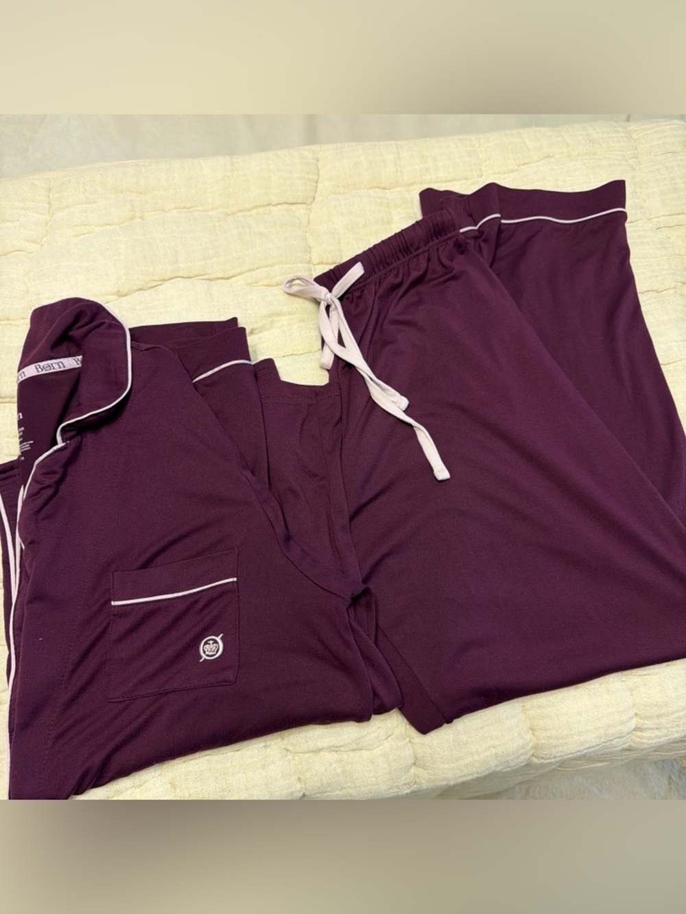 Born Deep Plum Pajama Set with Light Trim